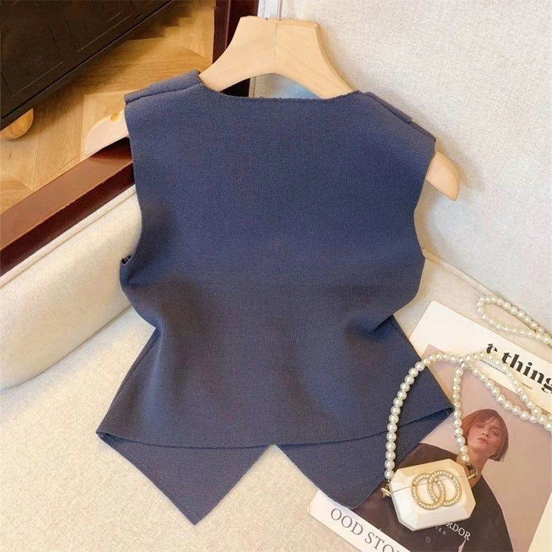 Chic Vests Elegant Waistcoat/V-neck Top’s/Casual/Outwear Sleeveless Slim/Knitted Vest All-match Streetwear.