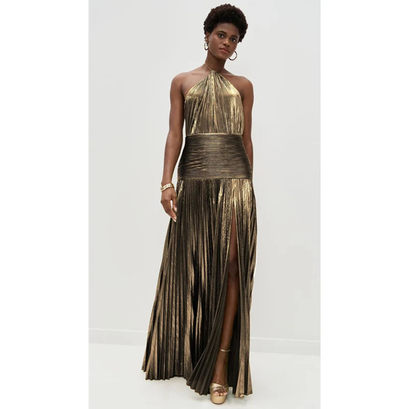 Luxurious Corset Cocktail Dress/Sexy Off Shoulder Halter Folds/Slit Guest Celebrity Long Dress Celebrity Prom Gown.