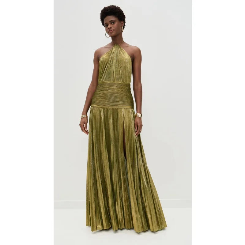Luxurious Corset Cocktail Dress/Sexy Off Shoulder Halter Folds/Slit Guest Celebrity Long Dress Celebrity Prom Gown.