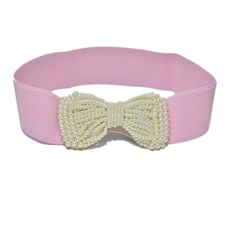 Refined Bowknot Elastic Belt/Elegant Women Wide Side Waistband/Female Dress Coat Clothing Exquisite Decoration Belt.