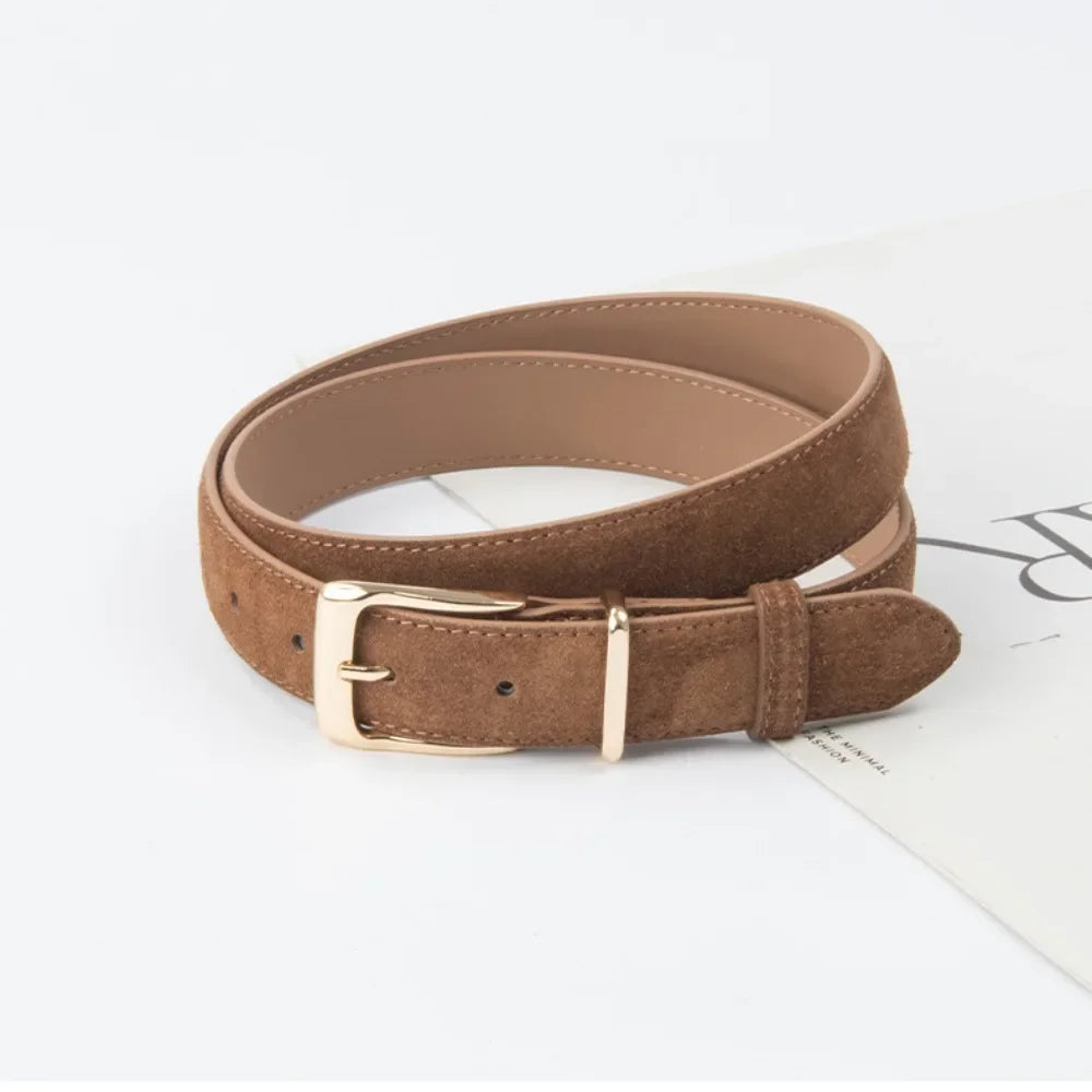 Women Luxury Design Suede Leather Belt Casual Versatile Business Waist Strap Trendy Trouser Dress Belts Gifts