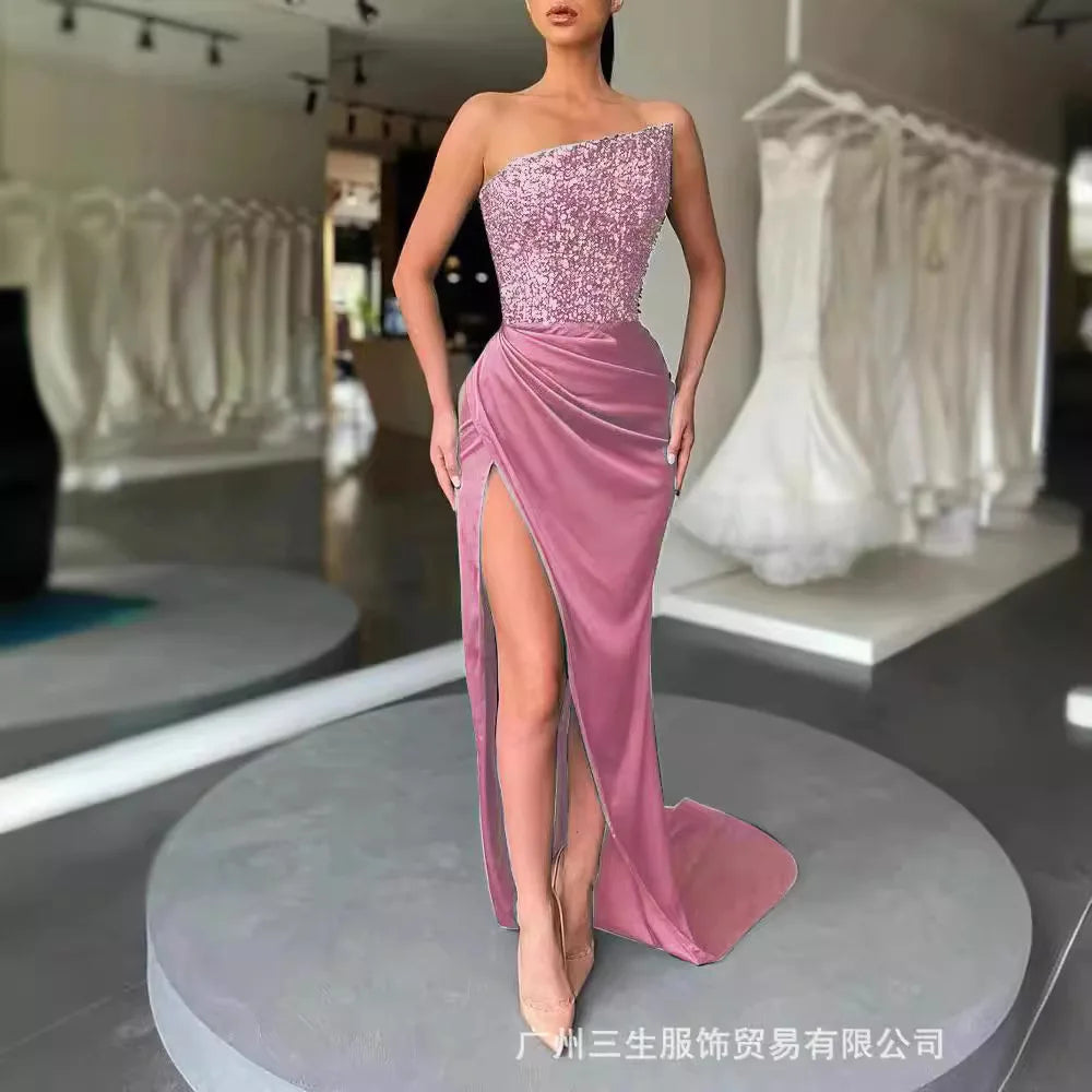 Sequin Pullover Sleeveless Mid-length/ Evening Dress/Elegant Chest Wrapping Dress.