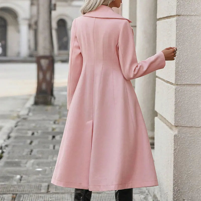 Women's Autumn Winter Coat New Streetwear Fashion Long Sleeves Female Jackets Double Breasted Overcoat Sexy Solid Coat Clothing