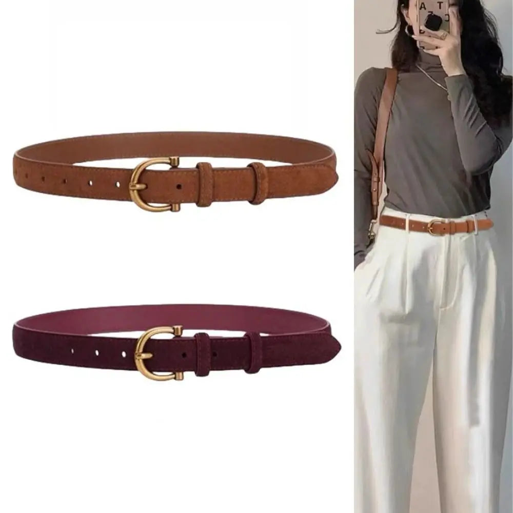 Women Luxury Design Suede Leather Belt Casual Versatile Business Waist Strap Trendy Trouser Dress Belts Gifts