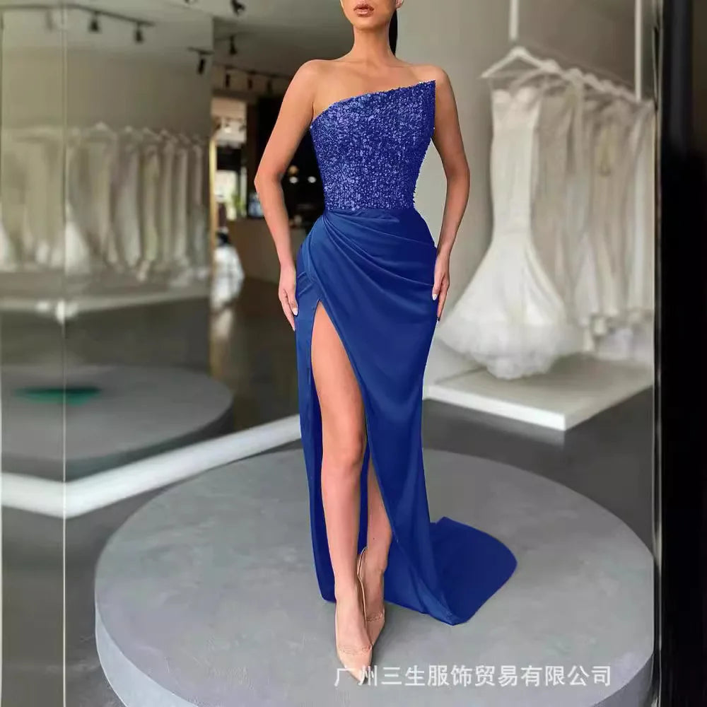 Sequin Pullover Sleeveless Mid-length/ Evening Dress/Elegant Chest Wrapping Dress.