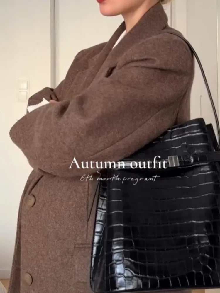 Classic Shoulder Pad Coat/Long Woolen Single Breasted Fit/Fashion Lapel/Single-breasted Long Sleeved Chic Coat/Autumn Commute Street Outerwear.