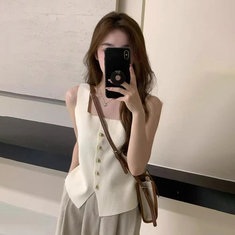 Chic Vests Elegant Waistcoat/V-neck Top’s/Casual/Outwear Sleeveless Slim/Knitted Vest All-match Streetwear.