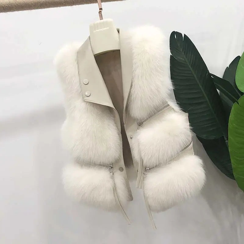 Autumn Winter New Women Fur Grass Coat/Vests V-Neck Solid ButtonZipper/ Simplicity Fashion Luxury Loose/Sleeveless Cardigan Coat.