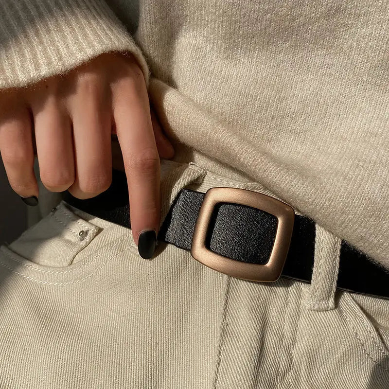 Luxury Genuine Leather Belt’s/Designer Jeans Belt/Female Waistband Fashion/Square Metal Buckle Belt.