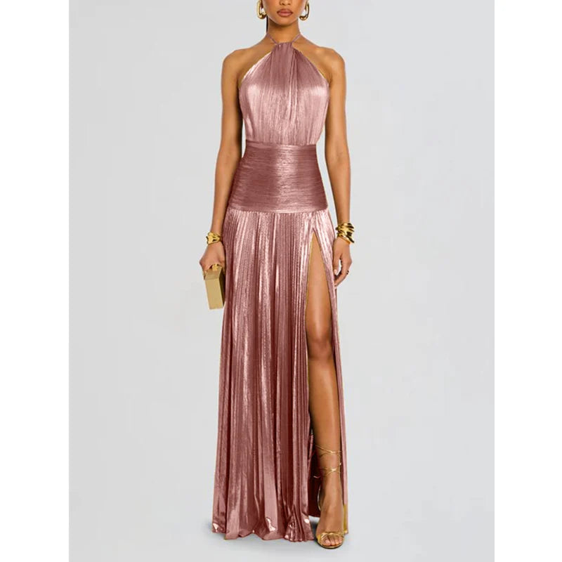 Luxurious Corset Cocktail Dress/Sexy Off Shoulder Halter Folds/Slit Guest Celebrity Long Dress Celebrity Prom Gown.