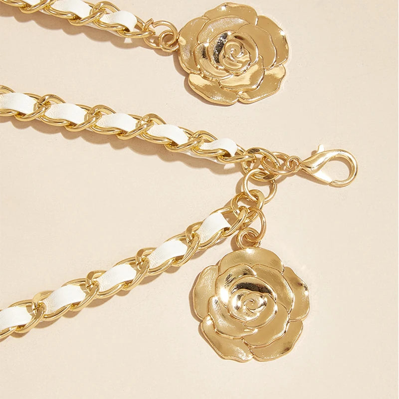Luxury Quality Metal Waist Chain Belts/Women Round Flower Pendant Chain Strap Rope Fine For a Waistband Dress.