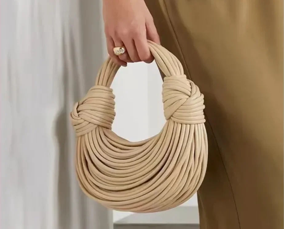New Gold Luxury Designer Brand Handwoven Noodle Bags Rope Knotted Pulled Hobo Silver Evening Clutch Chic.