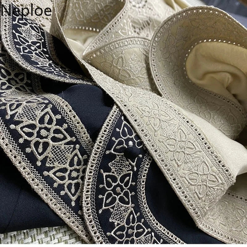 Modern designed vintage blouse/Stand Collar Embroidery Blouse Embraced in Fashion/Long Sleeve fitted, made with polyester material.