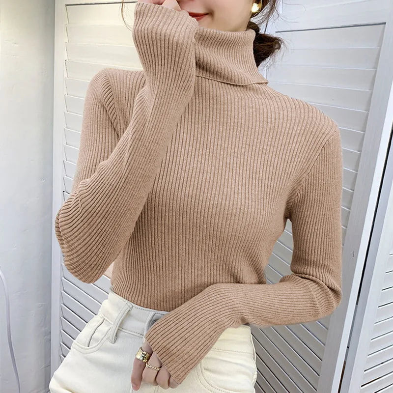 Pullover High Neck~Knitted Ribbed Turtleneck/Soft Pullovers Cashmere Jumpers. Stretch in size.
