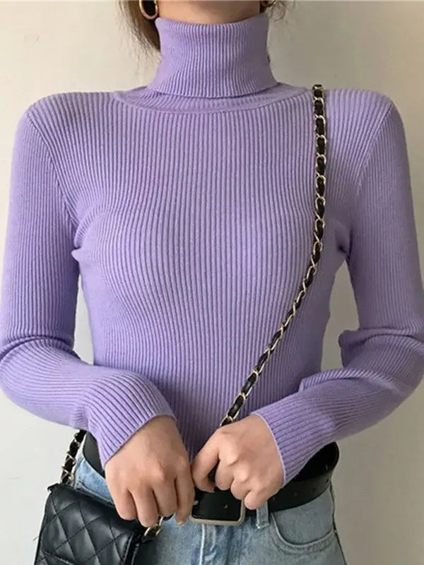 Pullover High Neck~Knitted Ribbed Turtleneck/Soft Pullovers Cashmere Jumpers. Stretch in size.