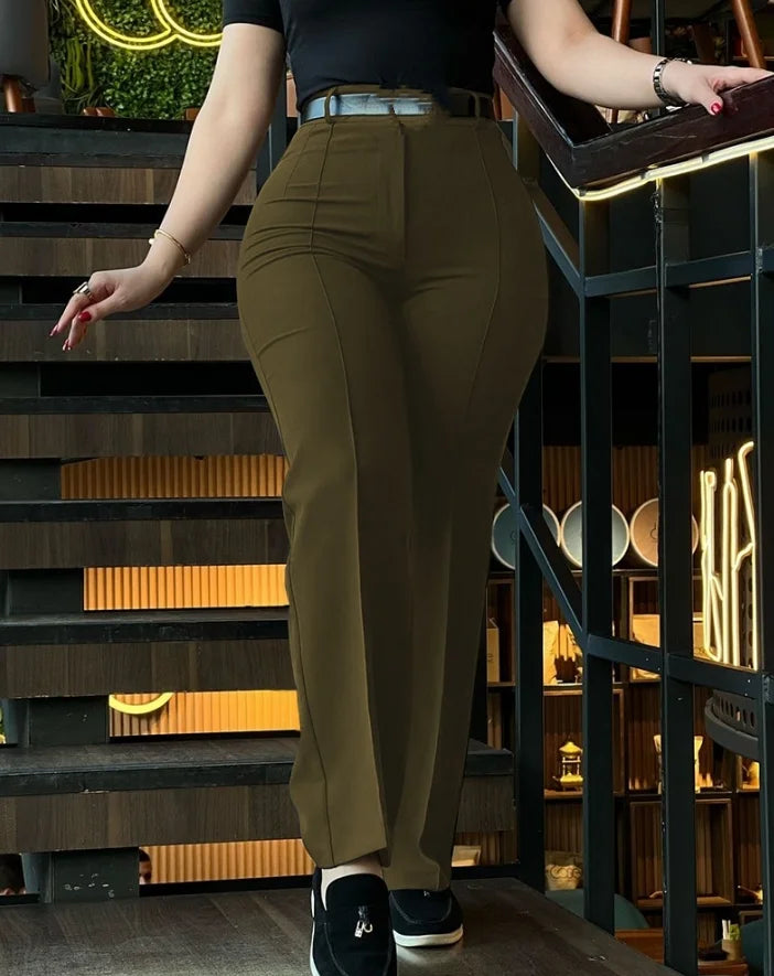 Elegant High Waist Pants/Straight Temperament Trousers/Non-Woven Crafted Design Button Fly Pant’s.