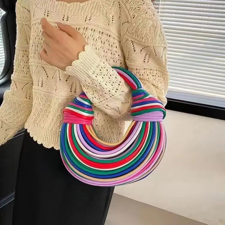 New Gold Luxury Designer Brand Handwoven Noodle Bags Rope Knotted Pulled Hobo Silver Evening Clutch Chic.