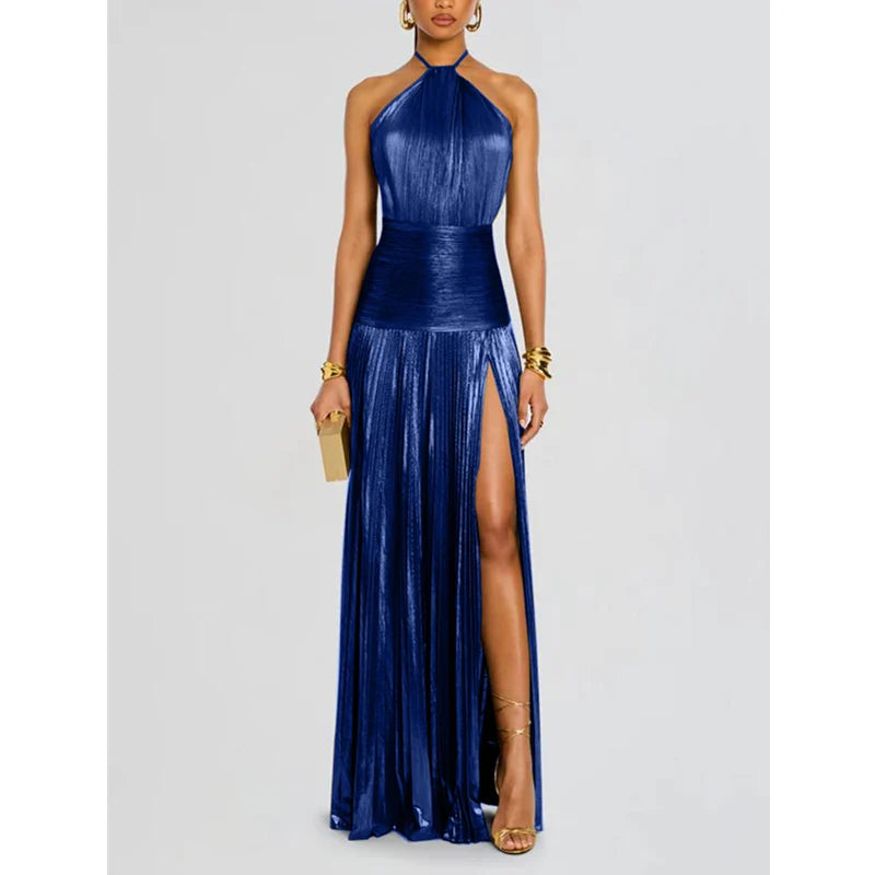 Luxurious Corset Cocktail Dress/Sexy Off Shoulder Halter Folds/Slit Guest Celebrity Long Dress Celebrity Prom Gown.