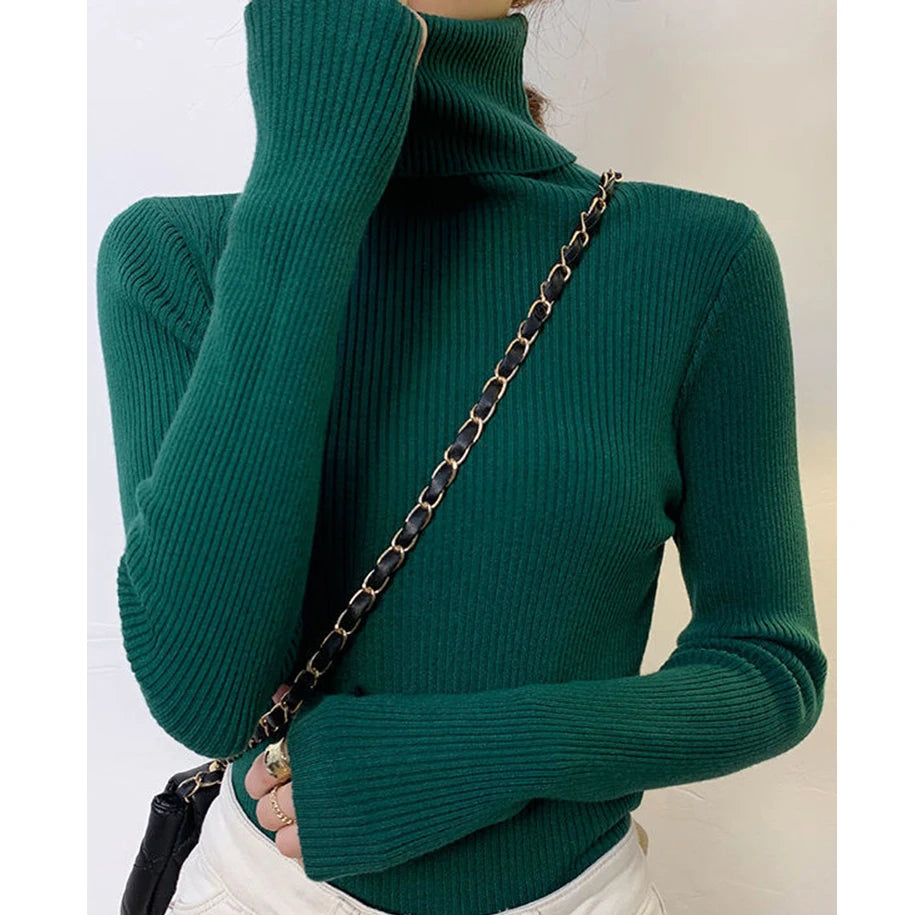 Pullover High Neck~Knitted Ribbed Turtleneck/Soft Pullovers Cashmere Jumpers. Stretch in size.