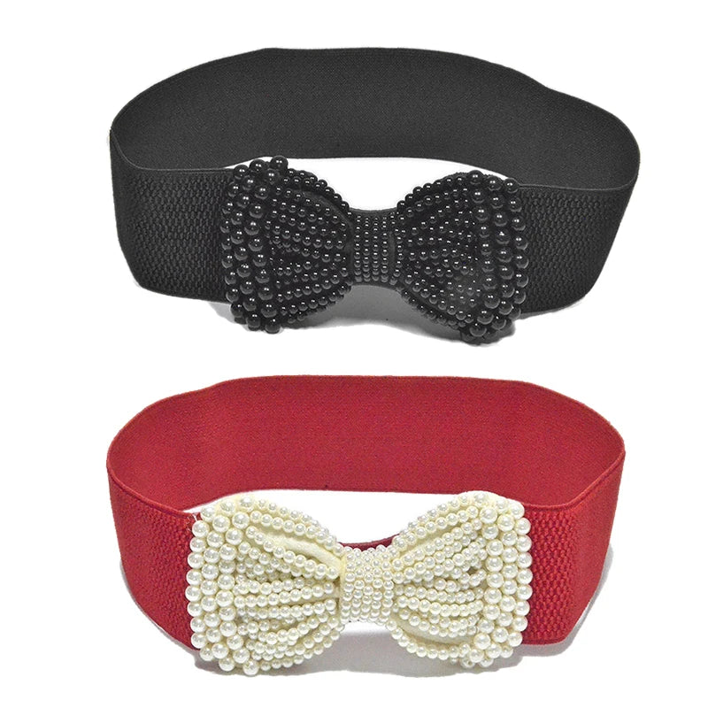 Refined Bowknot Elastic Belt/Elegant Women Wide Side Waistband/Female Dress Coat Clothing Exquisite Decoration Belt.