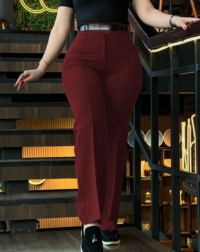 Elegant High Waist Pants/Straight Temperament Trousers/Non-Woven Crafted Design Button Fly Pant’s.