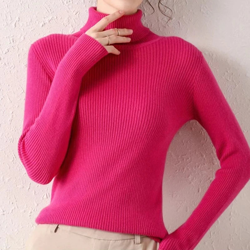 Pullover High Neck~Knitted Ribbed Turtleneck/Soft Pullovers Cashmere Jumpers. Stretch in size.