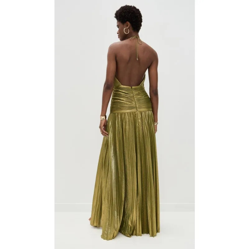 Luxurious Corset Cocktail Dress/Sexy Off Shoulder Halter Folds/Slit Guest Celebrity Long Dress Celebrity Prom Gown.