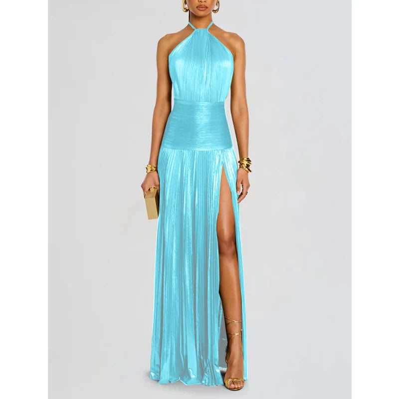 Luxurious Corset Cocktail Dress/Sexy Off Shoulder Halter Folds/Slit Guest Celebrity Long Dress Celebrity Prom Gown.