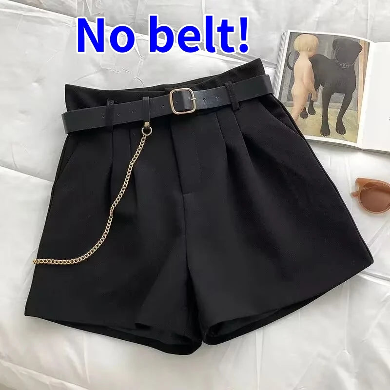 Casual Comfortable Elegant Wild Shorts With Belt Women's Woolen Shorts/Autumn Winter Slim Wide Leg A-line Shorts