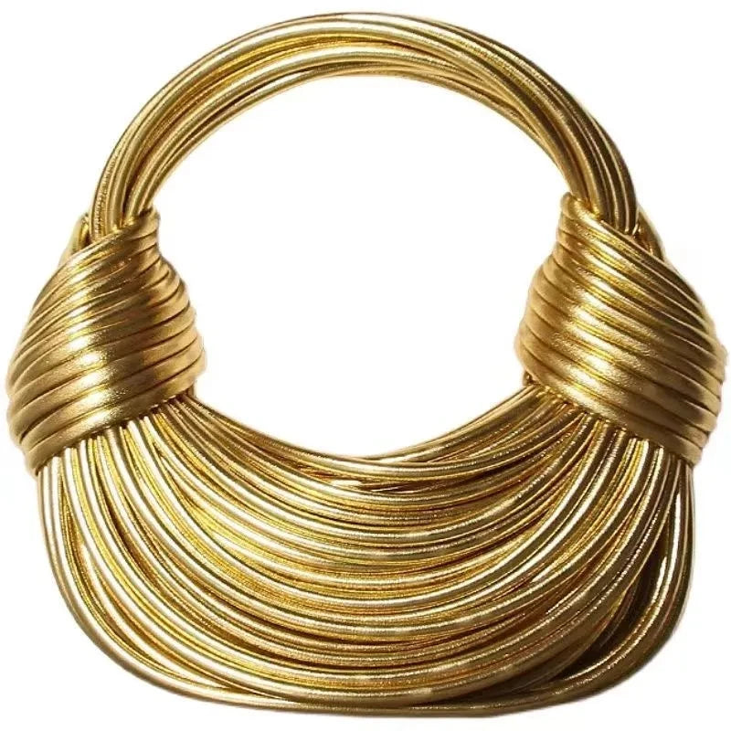 New Gold Luxury Designer Brand Handwoven Noodle Bags Rope Knotted Pulled Hobo Silver Evening Clutch Chic.