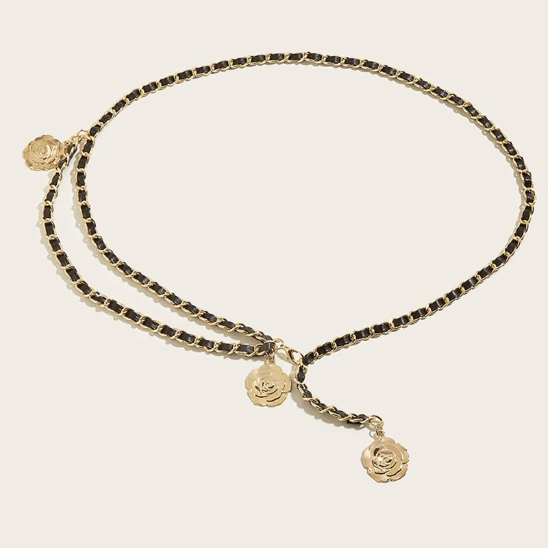 Luxury Quality Metal Waist Chain Belts/Women Round Flower Pendant Chain Strap Rope Fine For a Waistband Dress.