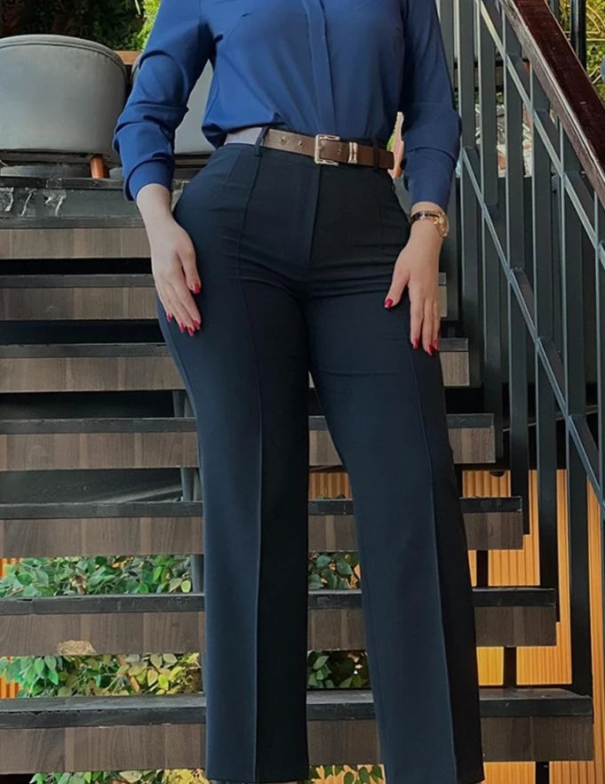 Elegant High Waist Pants/Straight Temperament Trousers/Non-Woven Crafted Design Button Fly Pant’s.