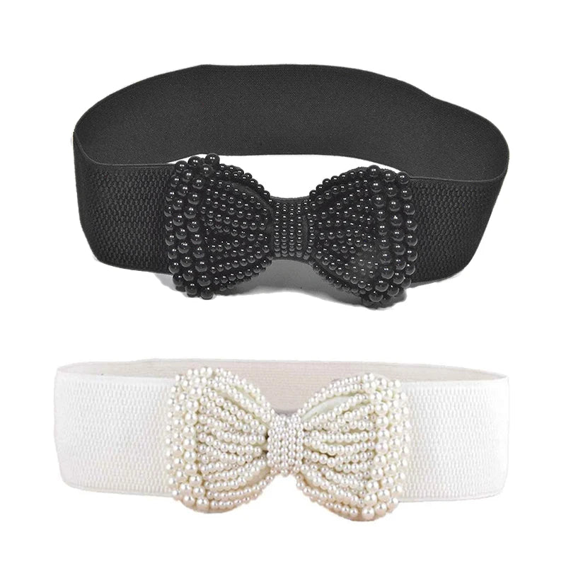 Refined Bowknot Elastic Belt/Elegant Women Wide Side Waistband/Female Dress Coat Clothing Exquisite Decoration Belt.