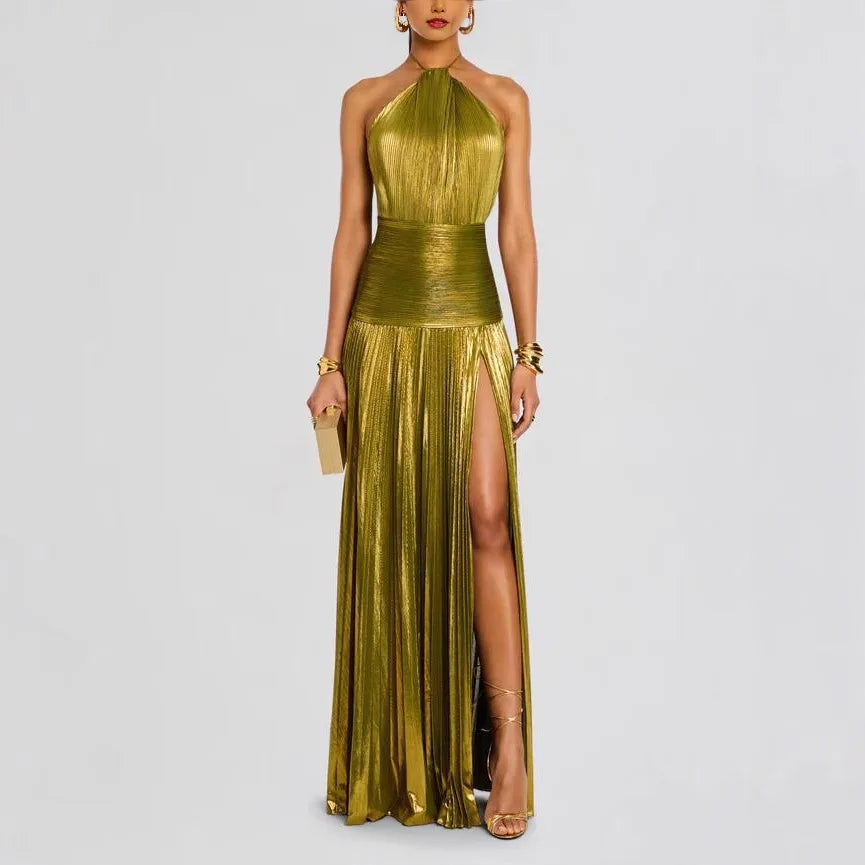 Luxurious Corset Cocktail Dress/Sexy Off Shoulder Halter Folds/Slit Guest Celebrity Long Dress Celebrity Prom Gown.