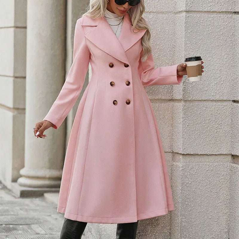 Women's Autumn Winter Coat New Streetwear Fashion Long Sleeves Female Jackets Double Breasted Overcoat Sexy Solid Coat Clothing