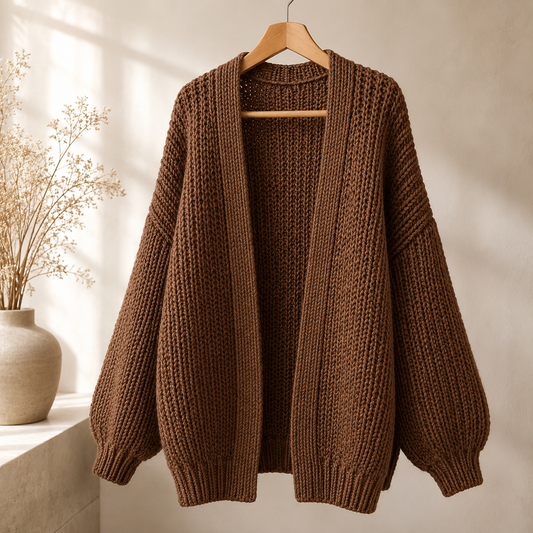Lantern Sleeve Thick-Knit Cardigan | Timeless Elegance Knit