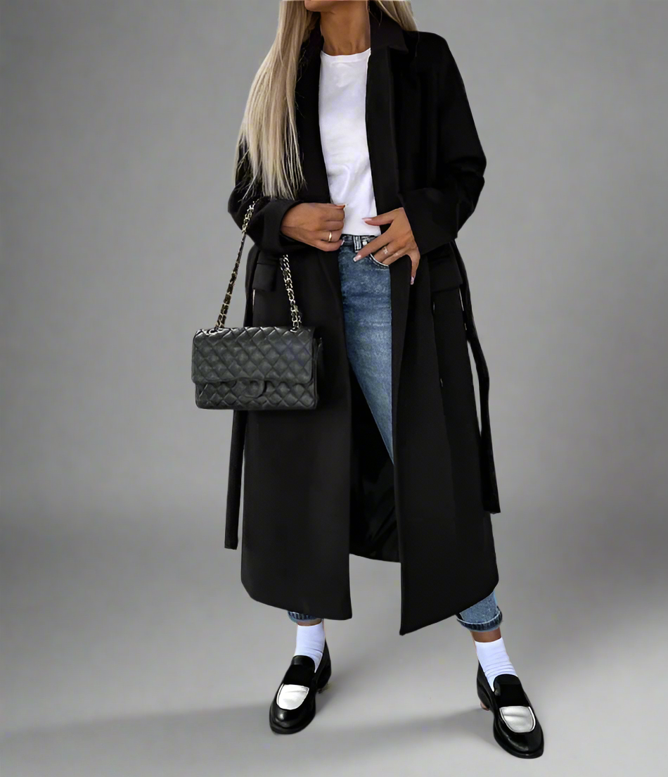 Stylish Pleaded Winter Coat/Wool Wrap Coat/Long Sleeved Lapel Button Up/Split Woolen Jacket With Midway Belt.