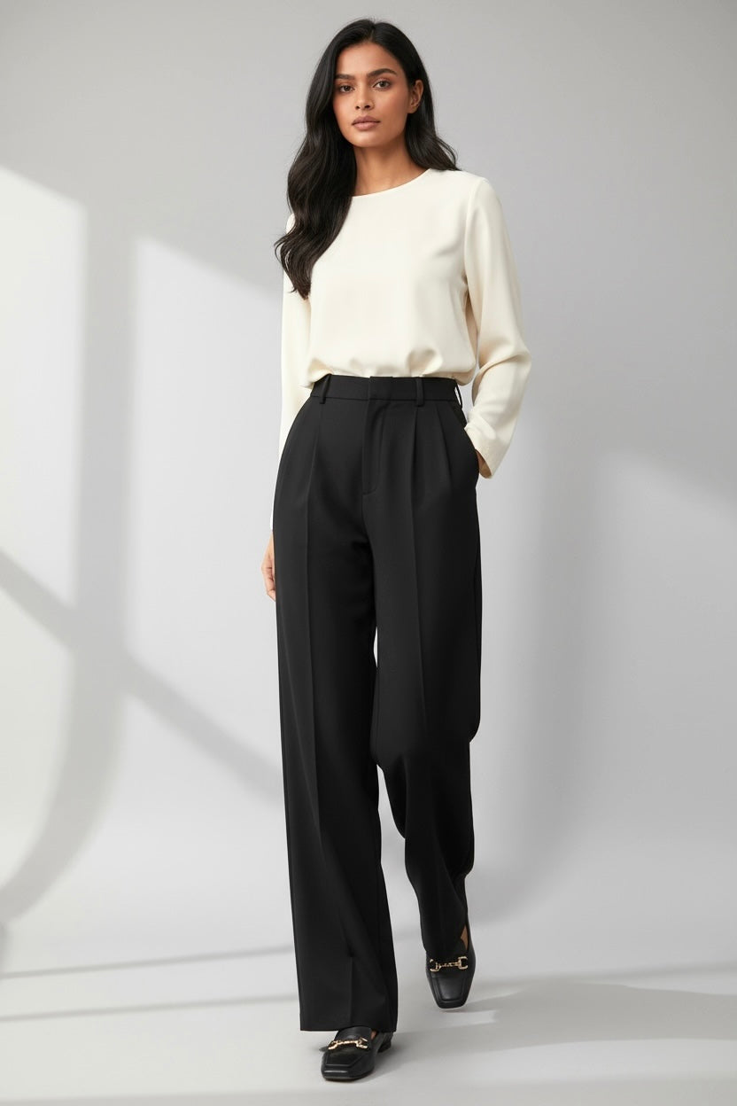 Refined Business Casual Trouser’s/Wide Leg Button Fly/Full Length Pocket Pant’s/Non Stretched.