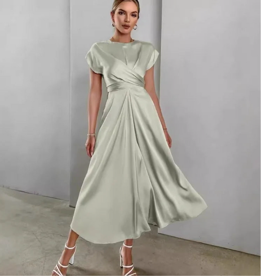 Elegant Corset Party Dress. Elegant Short Sleeve O Neck Bandage Satin Long Evening Guest Gala Cocktail Guest Dress