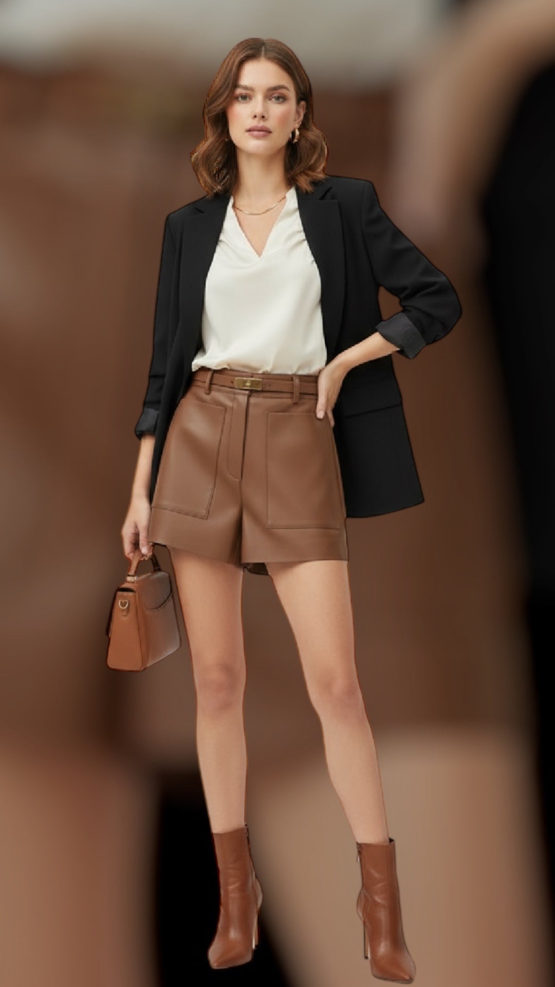 Real Sheepskin Leather Shorts for Women – 2026 New Arrival Casual Genuine Leather Shorts with White Belt, High-Quality Sheepskin, Versatile Summer & Street Style