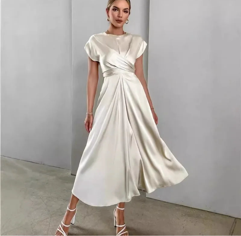 Elegant Corset Party Dress. Elegant Short Sleeve O Neck Bandage Satin Long Evening Guest Gala Cocktail Guest Dress