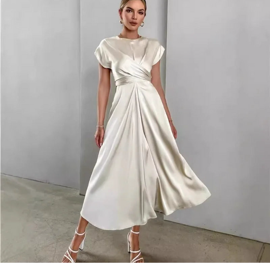 Elegant Corset Party Dress. Elegant Short Sleeve O Neck Bandage Satin Long Evening Guest Gala Cocktail Guest Dress