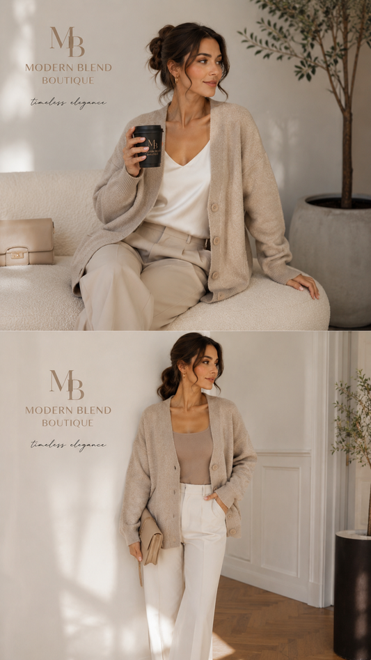 Oversized Women’s Cardigan | Soft Knit V-Neck Button Sweater | Relaxed Longline Layer