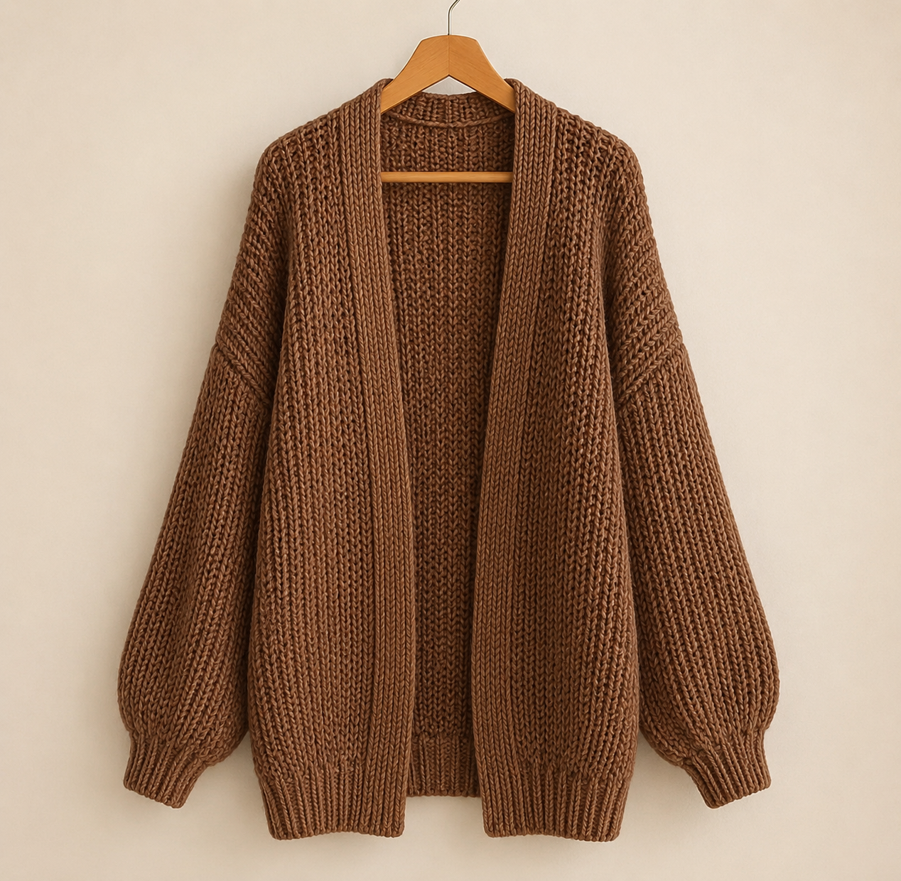 Lantern Sleeve Thick-Knit Cardigan | Timeless Elegance Knit