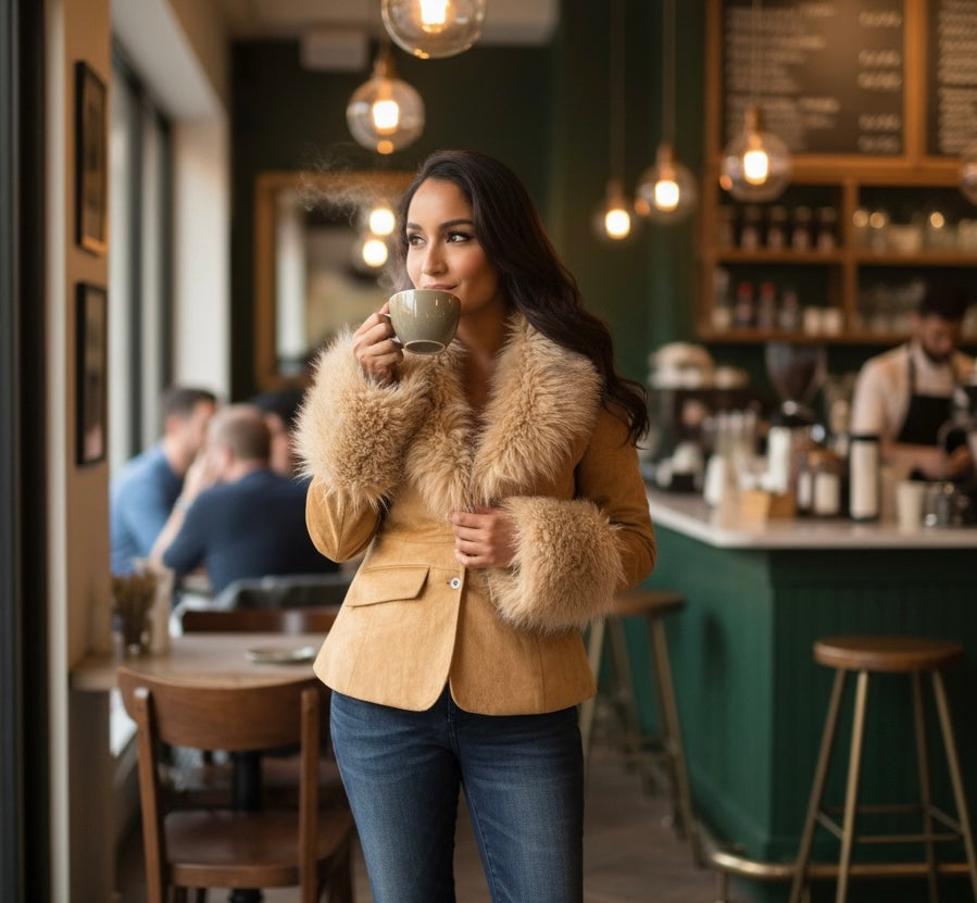 Luxury Faux Fur Suede Blazer for Women | Winter Faux Leather Tailored Coat/Faux Leather Women's Tailoring Well Fitted Coats and Jacket.