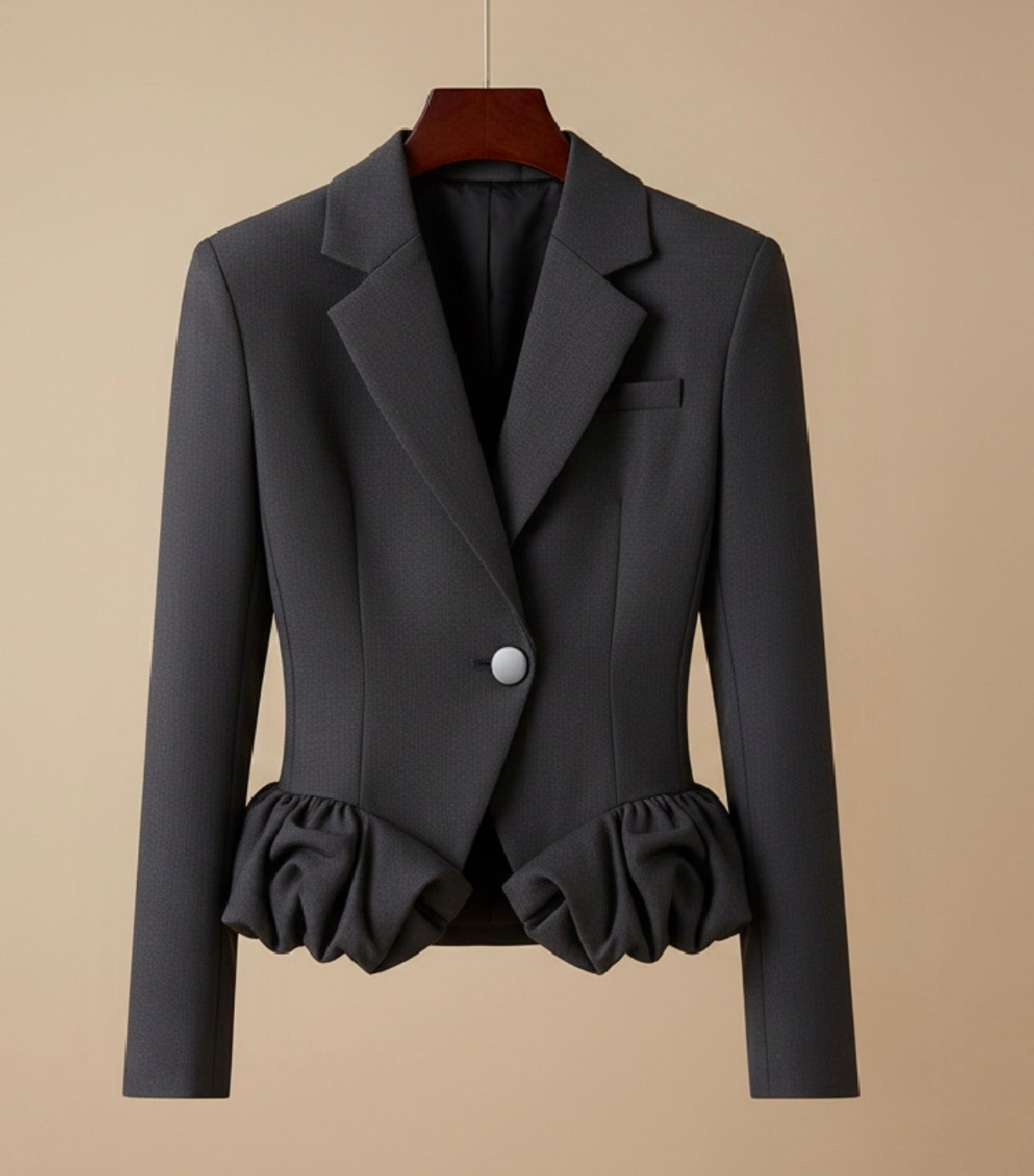 Elegant Peplum Waist Blazer – Women’s Tailored Ruffle Sleeve Jacket | Modern Blend Boutique