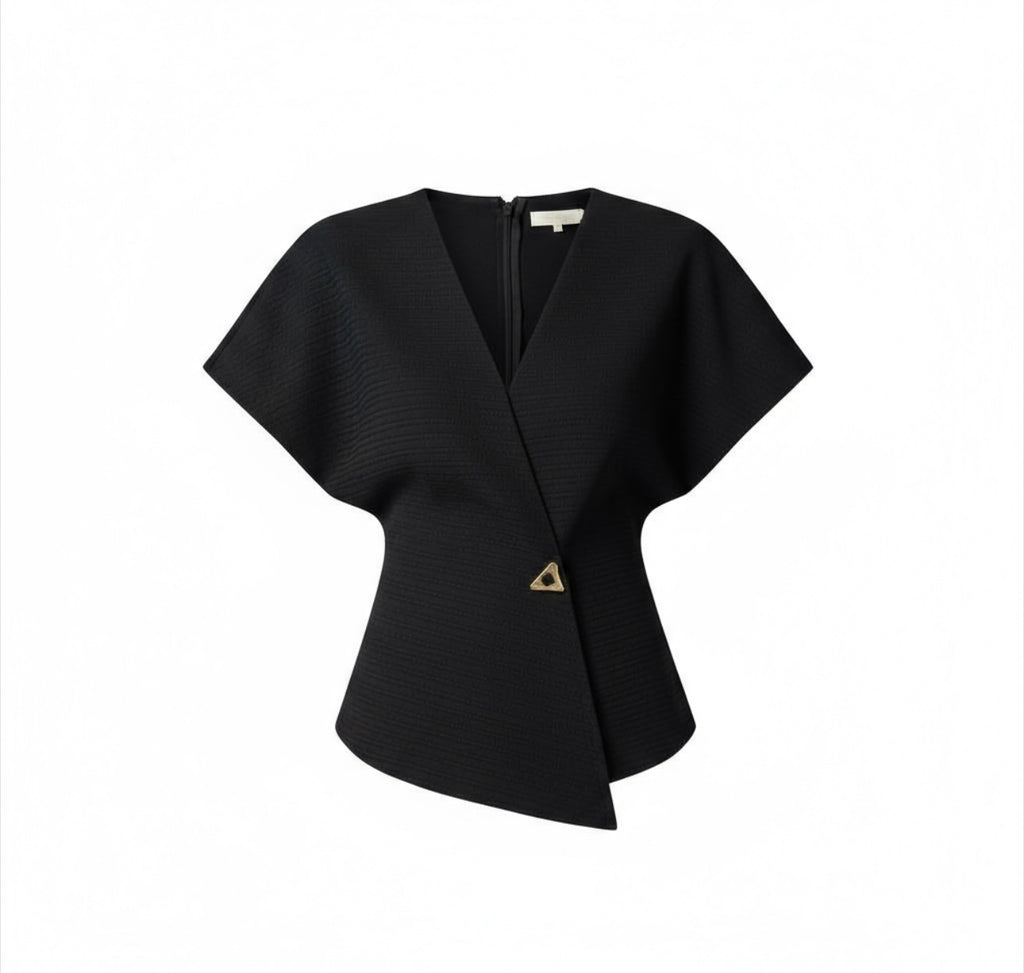 Elegant Women T-shirt V-neck/Single Button Top’s/French Style Irregular Top Solid Short Sleeved Women Y2k Streetwear.