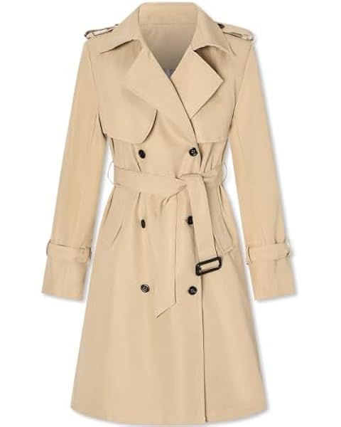 Autumn Fashion Women Casual Solid Color Trench Coat Ladies Elagant Long Sleeve Lapel Neck Double Breasted Belted Trench Coat