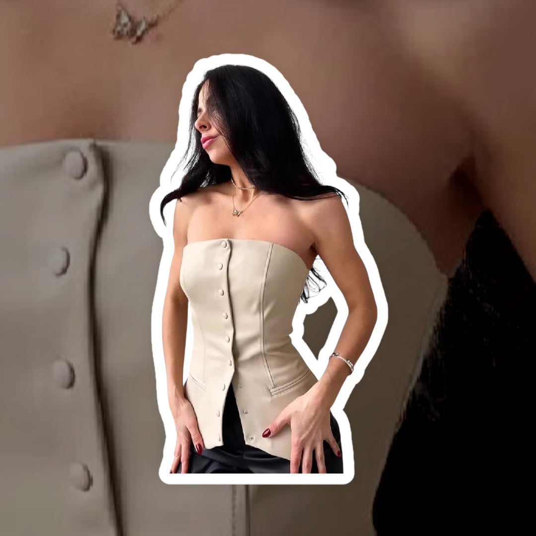 Strapless Faux Leather Tube Top/Enhanced Sleeveless Button/Blazer Vest Faux Leather Tube Sleeveless Button/Sexy Backless Tight Fitting Tank Top.