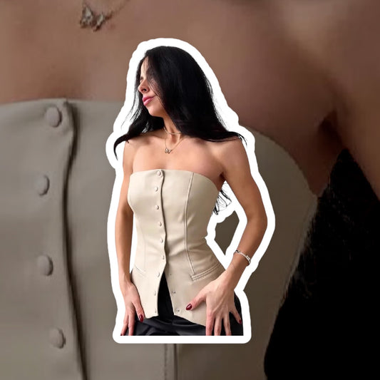 Strapless Faux Leather Tube Top/Enhanced Sleeveless Button/Blazer Vest Faux Leather Tube Sleeveless Button/Sexy Backless Tight Fitting Tank Top.